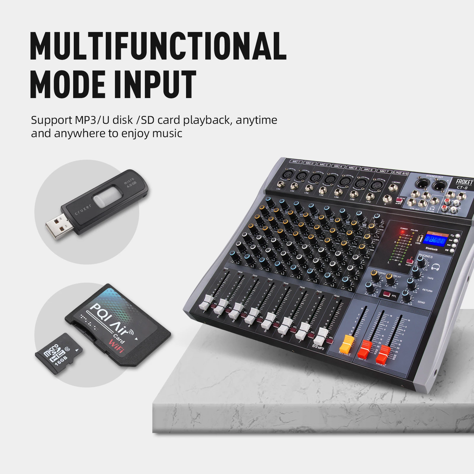 Imagem -04 - Froket-professional Audio Mixer dj Console para Karaoke Estúdio Festa Festa Bar Ct-series Dsp Bluetooth Usb Ct8