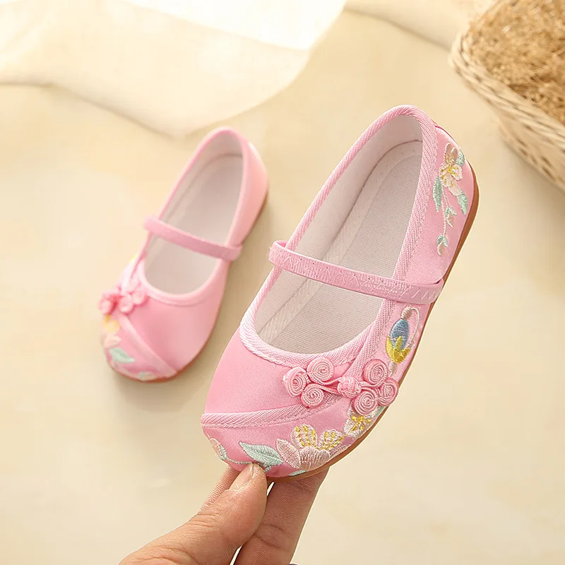 Chinese Style flowers Embroidered Cloth Shoes Girls Kids Toddler Shoes Girl Princess Shoes soft-soled Flat Shoes Chaussure Fille