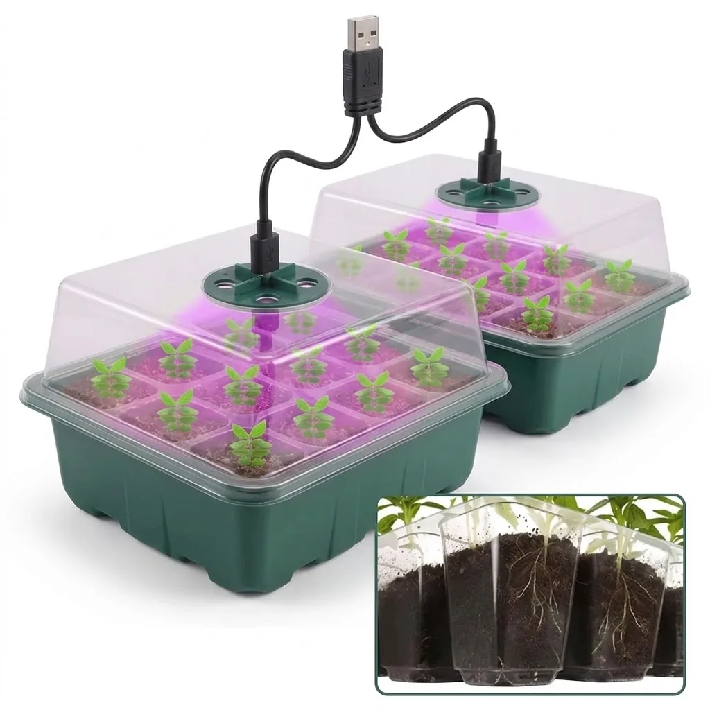 Nursery Pot Seedling Germination Planter Seed Starter Tray Box With LED Grow Light Adjustable Ventilation Humidity 6 12 13 Cell
