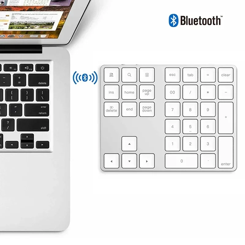 Almofada Numérica compatível com Bluetooth, Teclado Numérico Sem Fio Recarregável USB de Alumínio Numpad para iOS Android PC Tablet Laptop