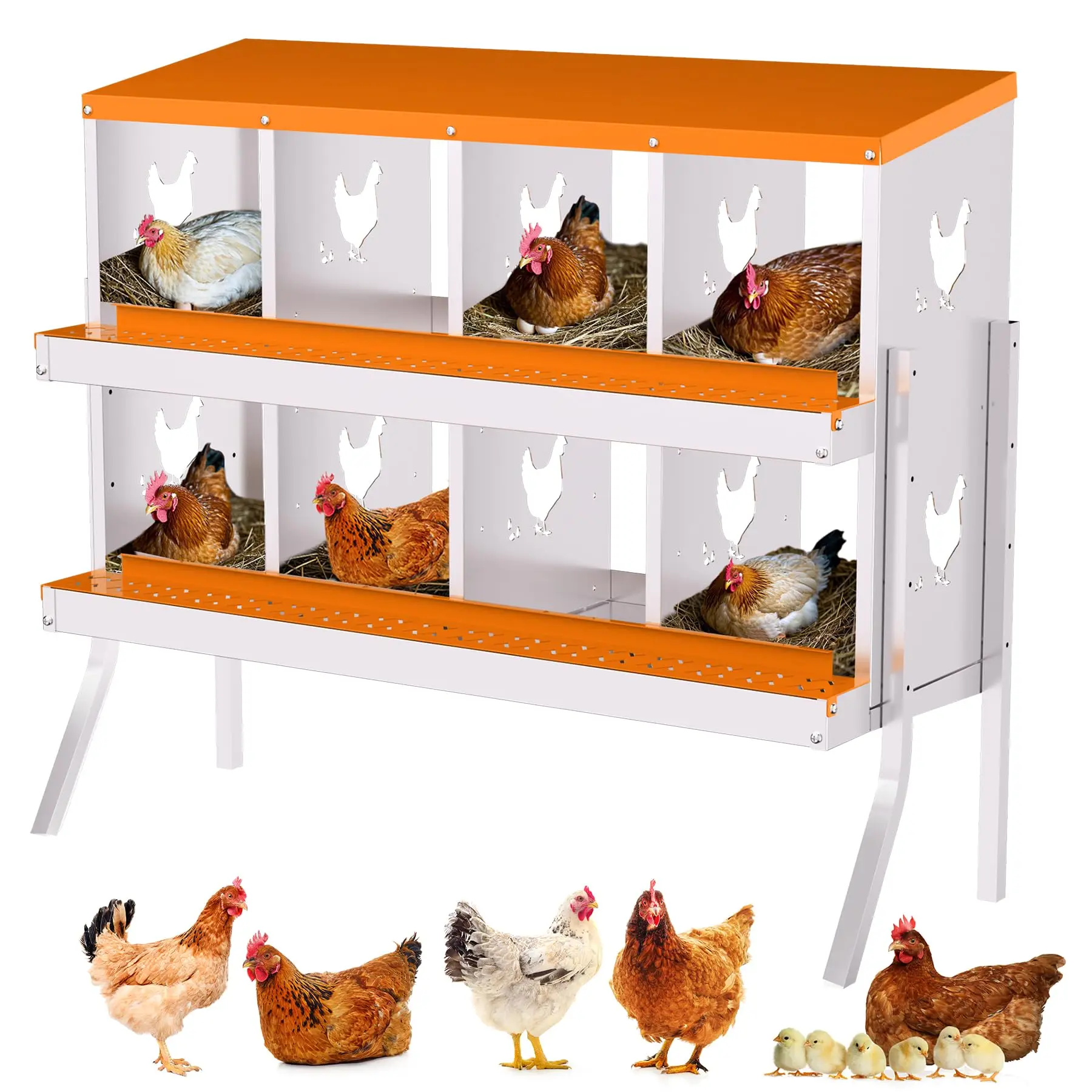 8-Hole Chicken Nest Box, Chicken Nesting Boxes for Laying Eggs with Ventilation Holes & Anti-Peck Design, Space-Saving Design, Nesting Box Suitable for Hens & Ducks