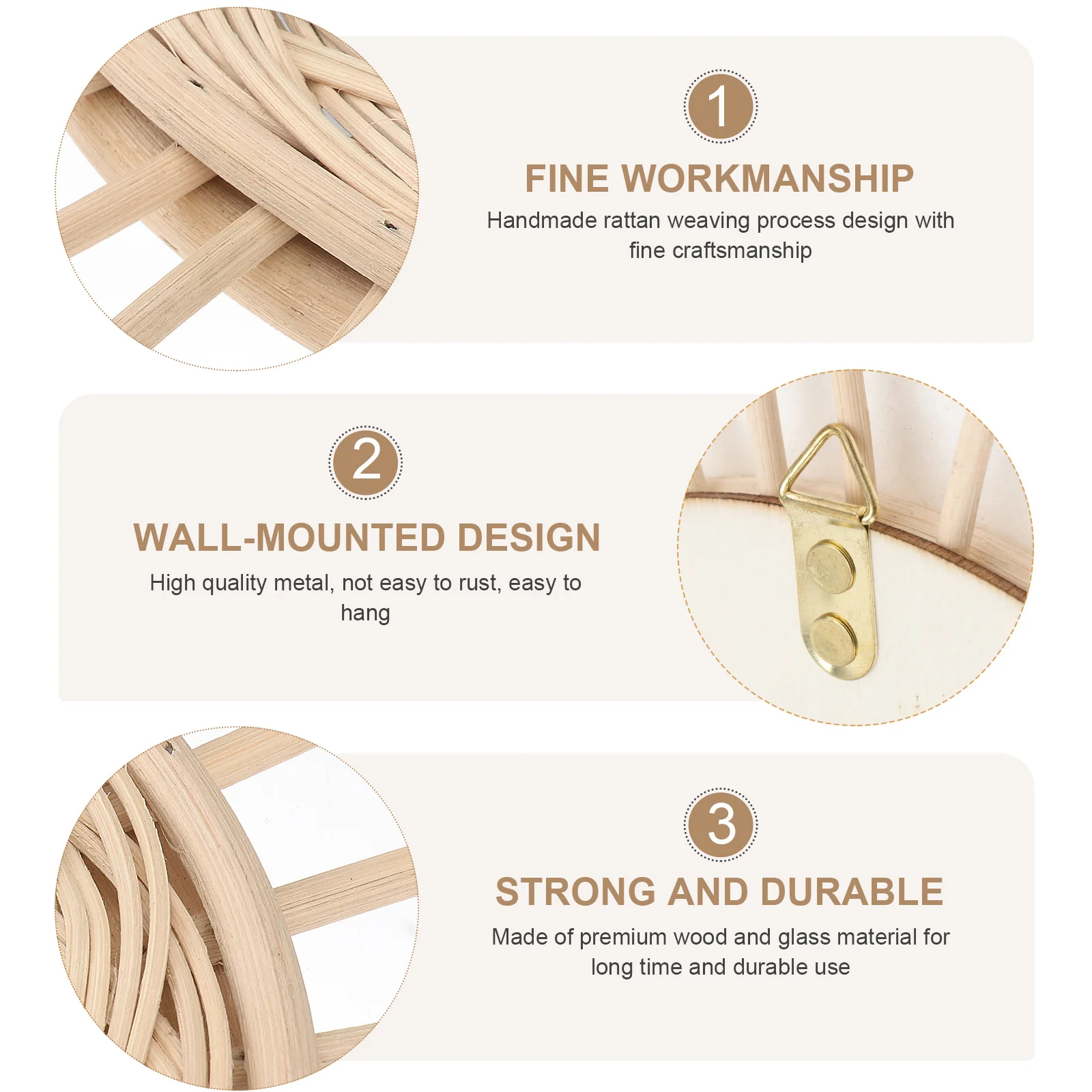 

1Pcs Rattan Woven Dressing Mirror Decorative Wall Hanging Artistic Makeup Mirror Home Decor Photography Props Home Decor