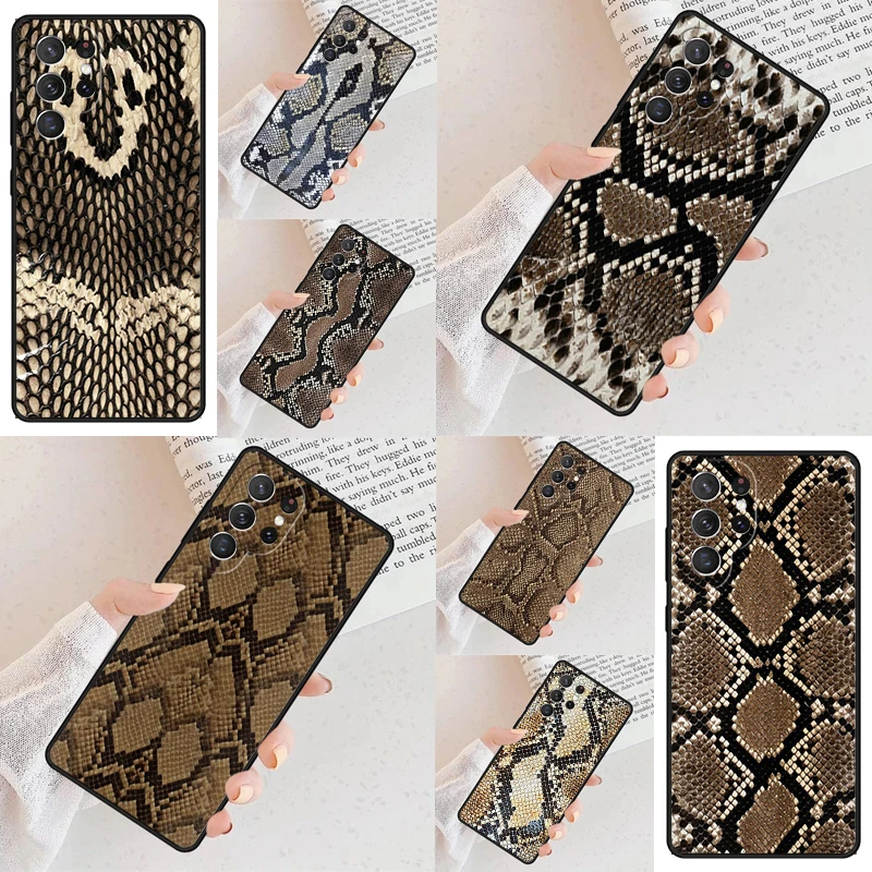 كوبرا بيثون جلد الثعبان قضية الهاتف لسامسونج S24 S25 الترا غالاكسي S23 S22 S21 نوت 10 برو S20 زائد FE غطاء