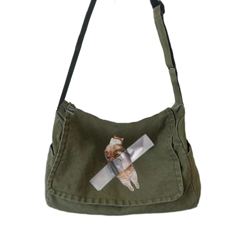 

Casual Women's Shoulder Bag Canvas Quirky Cat Print Large Capacity Messenger Bag for Daily Use Crossbody Bag