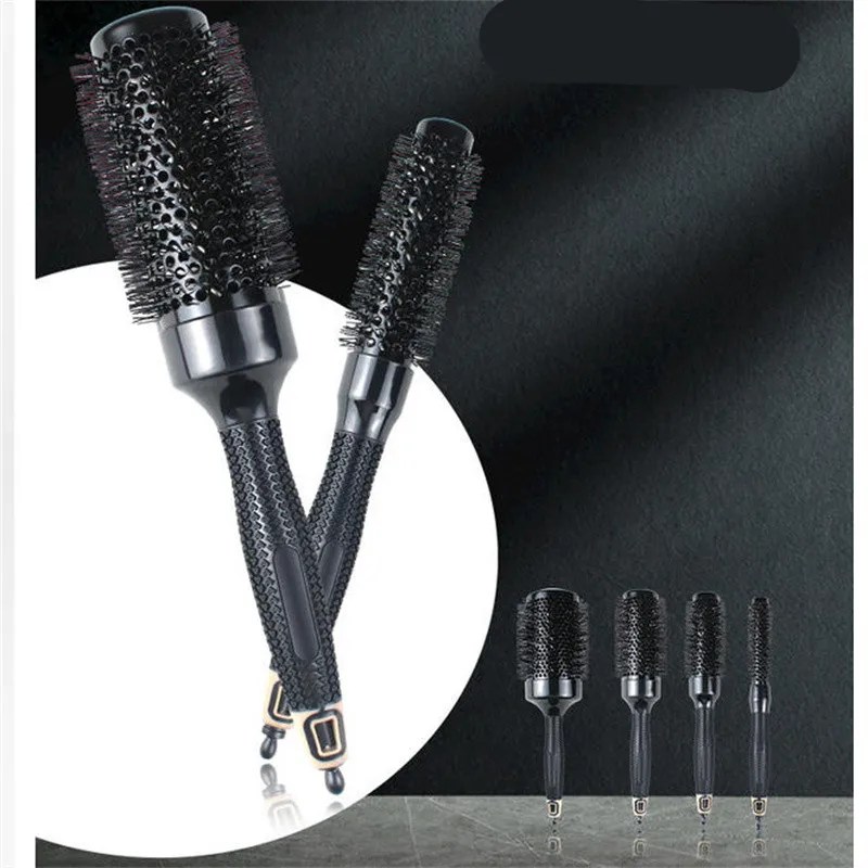 6pcs Professional Black Boar Bristles Hair Brushes Set Anti-Static round Hairdressing Combs Barber Salon Styling Tools