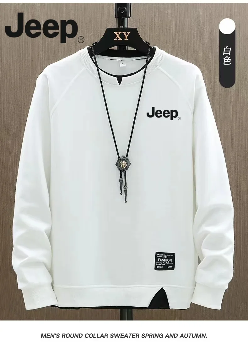 JEEP high-quality men's fake two-piece spliced crew neck sweatshirt, a fashionable and versatile INS-style top for spring and a