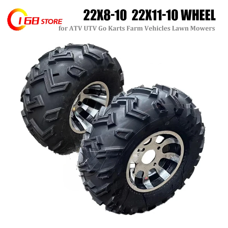 22X8-10 22x11‑10 Tires Rubber Replacement Tyres Wheel with Hub for ATVs UTVs Go Karts Farm Vehicles Lawn Mowers