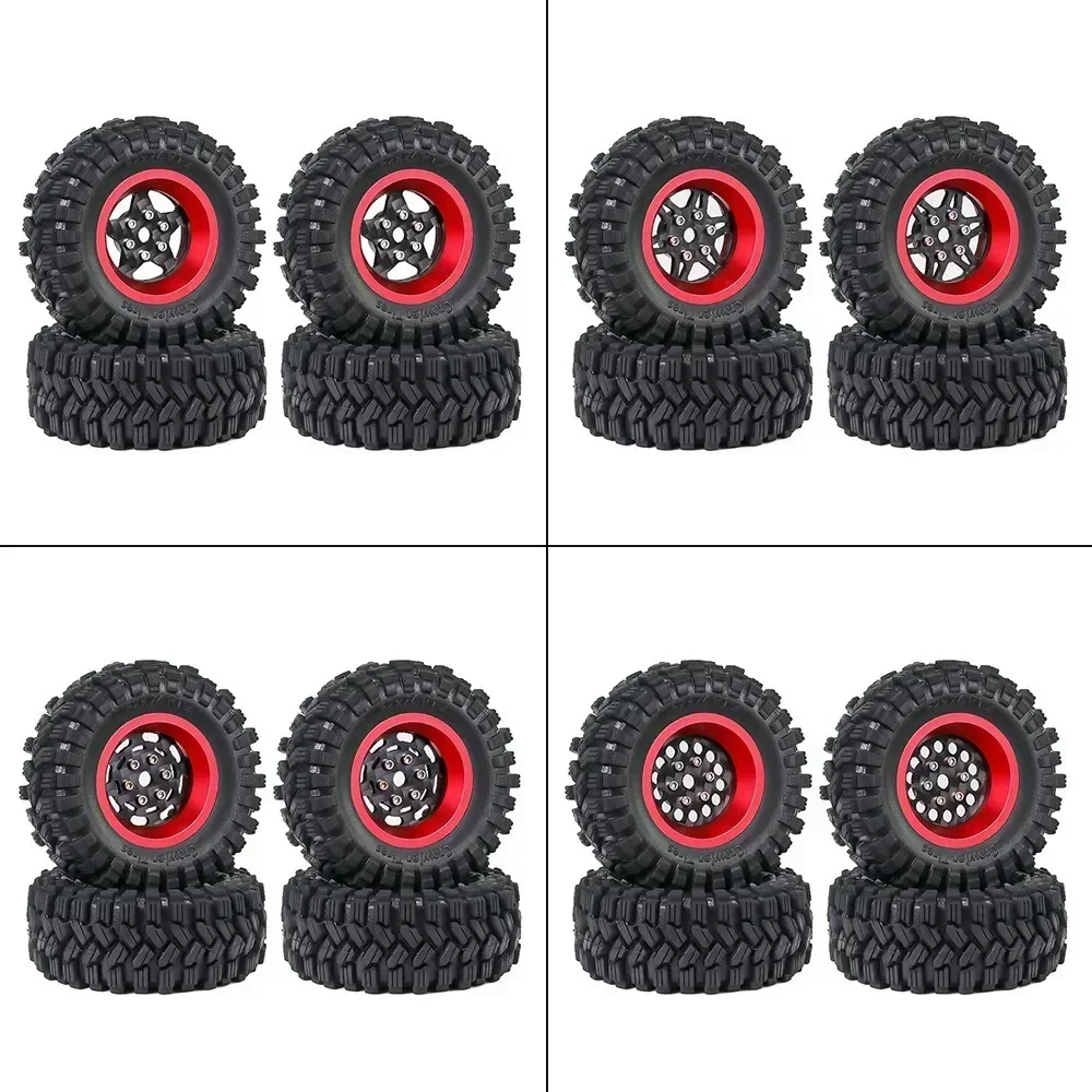 

4pcs 62mm 1.2" Carbon Fiber Beadlock Wheel Tire Set For 1/18 1/24 RC Crawler Car TRX4M SCX24 AX24 FCX24 Upgrade Parts