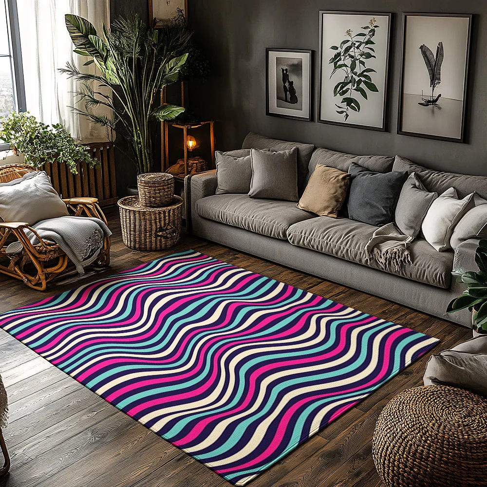 

Яркий красочный полосатый коврик Tuniu, ковер для домашней гостиной, детский игровой коврик, нескользящий напольный коврик, декоративный коврик