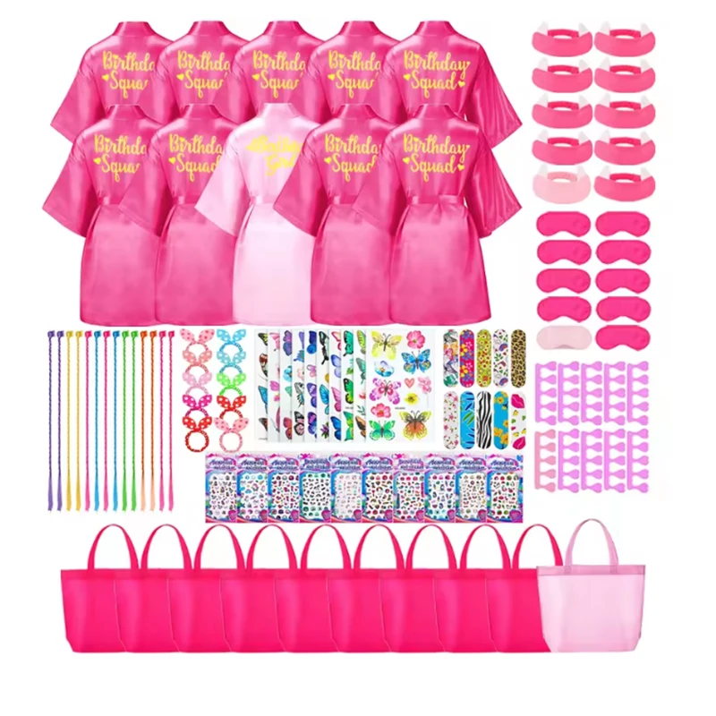 

6-12Pcs Spa Girls Party Birthday Squad Robes Girl Kimono Spa Robe Pajama Party Favors Soft Satin Bathrobe for Kid Birthday Decor