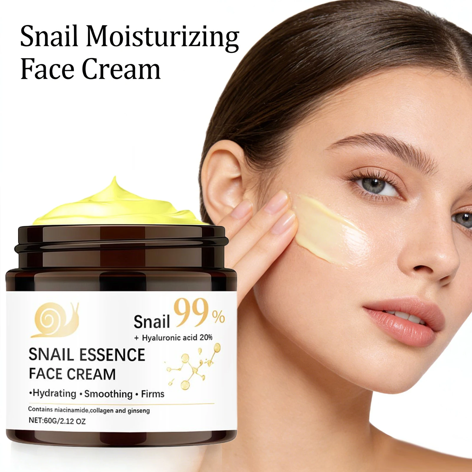 Snail Moisturizing Face Cream 99% Snail Essence Hyaluronic Acid 20% Firming Lifting Skin Smoothing Repair Barrier Skin Care 60g