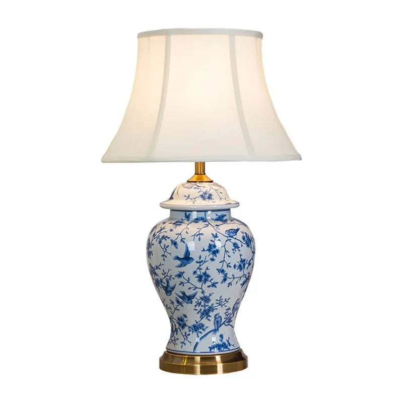 Nuova lampada da tavolo classica cinese retrò, in ceramica, blu americana, lampada da comodino per camera da letto del soggiorno