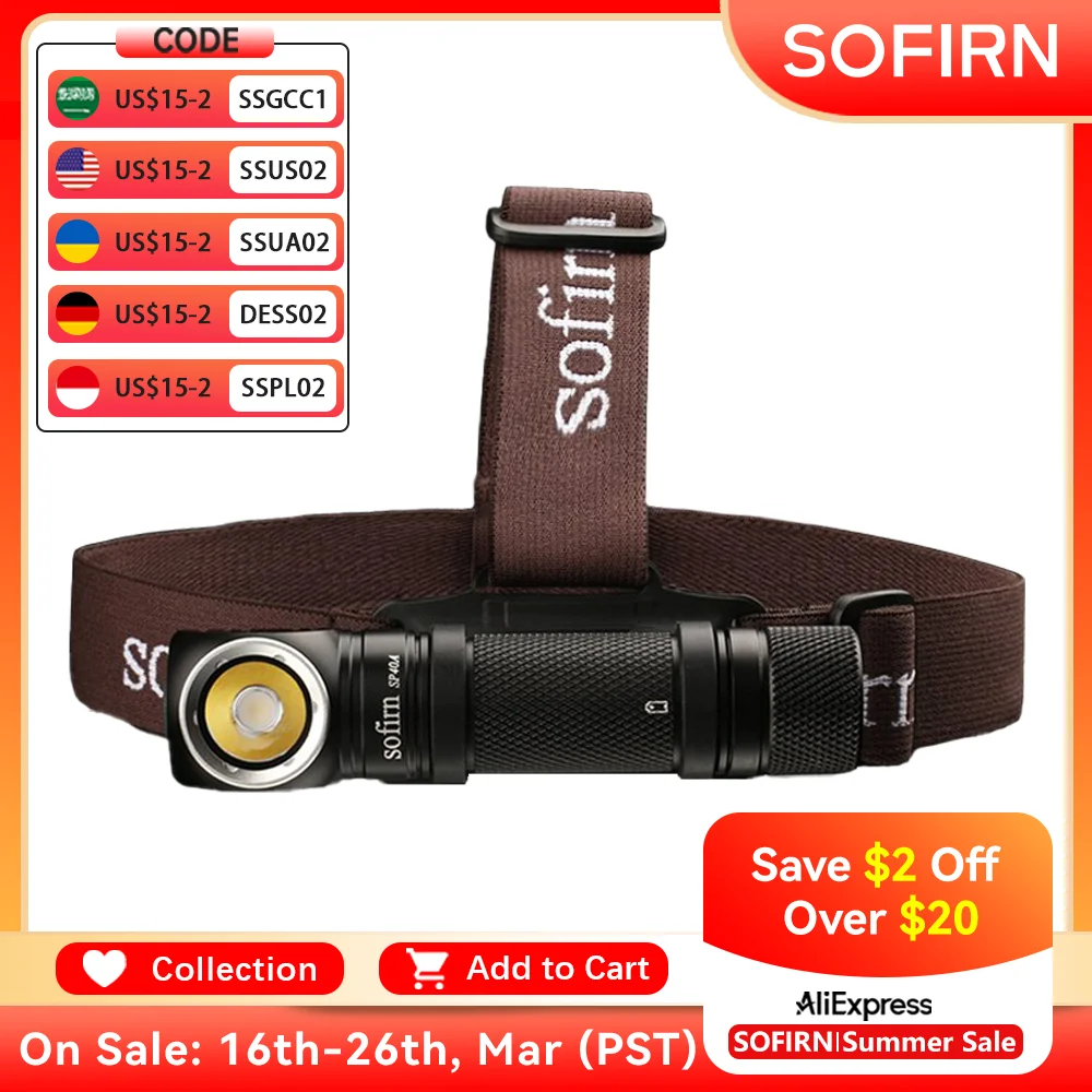 

Sofirn-SP40A LH351D 18650 Rechargeable Headlamp TIR Optics Lens USB C 1200lm Flashlight with Magnet Tail Cap