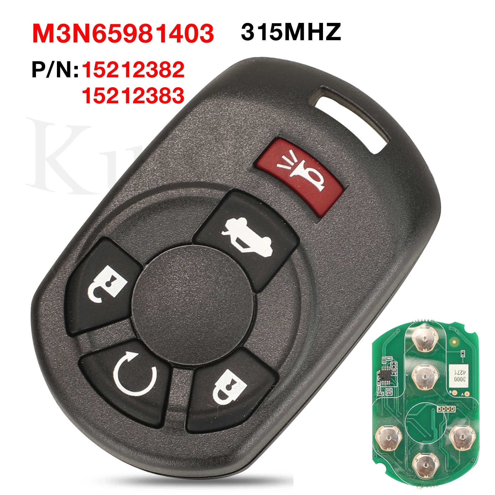 

jingyuqin 5 Button M3N65981403 315MHZ Remote Car Key For Cadillac STS Chevrolet Corvette 2005-2007 With Panic 15212383 15212382