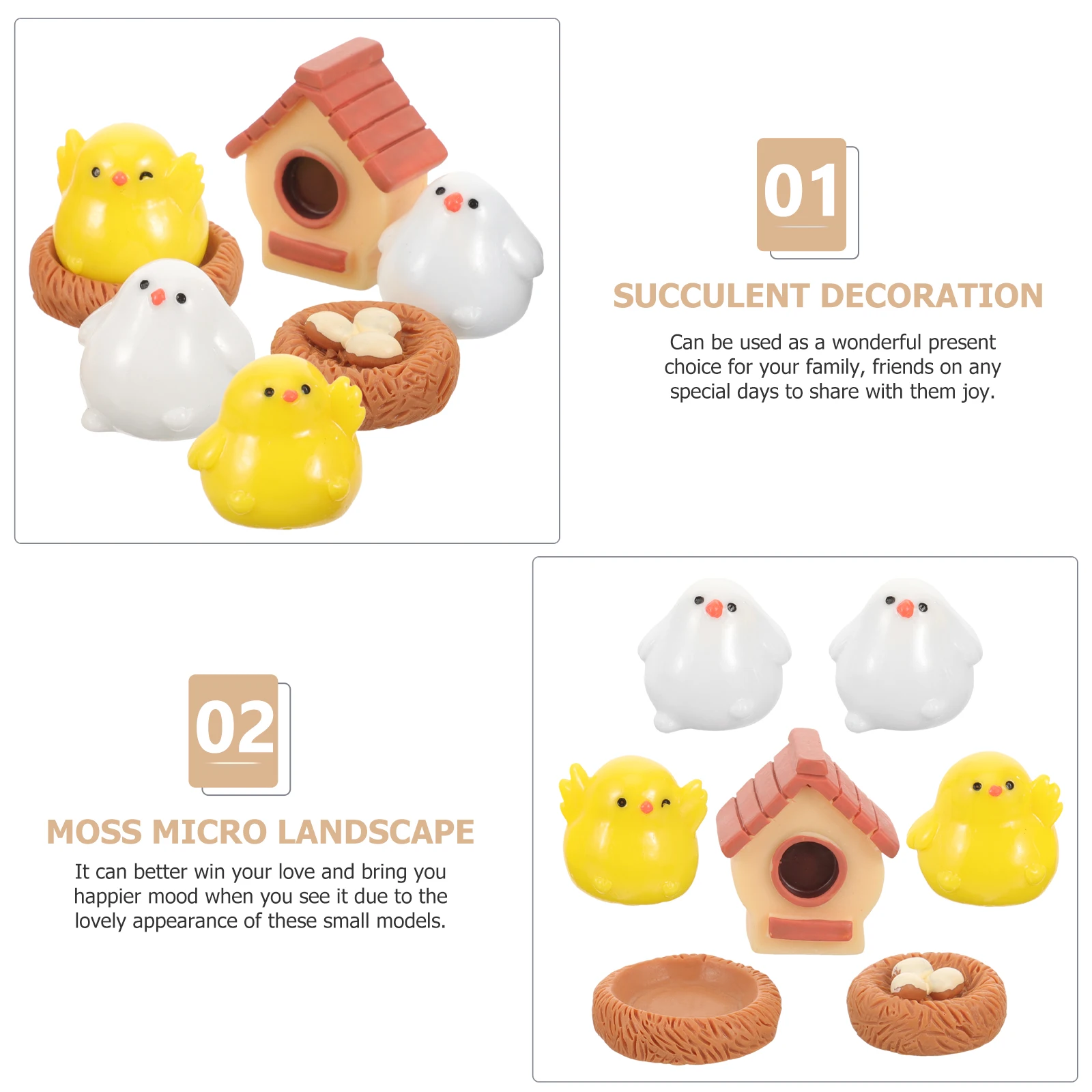 

7 Mini Chicken Figurines Resin Cartoon Chick Decor Cute Small Size Garden Miniatures Bonsai Craft Stable Placement Durability