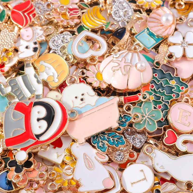 Leslie Mix Styles 20/30/50pcs Jewelry Making Charms Golden Enamel Plated Pendant For DIY Jewelry Making Handmade Accessories