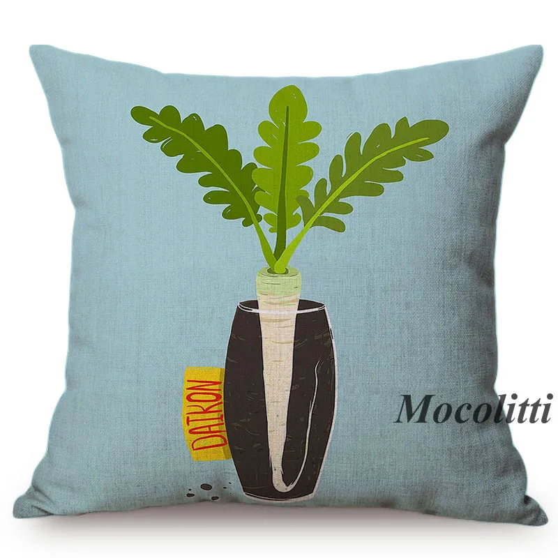 Vegetables Carrot Cartoon Painting Pillowcase Home Sofa Square Pillow Case Cute Bonsai Pattern Decorative Cushion Cover 45X45cm