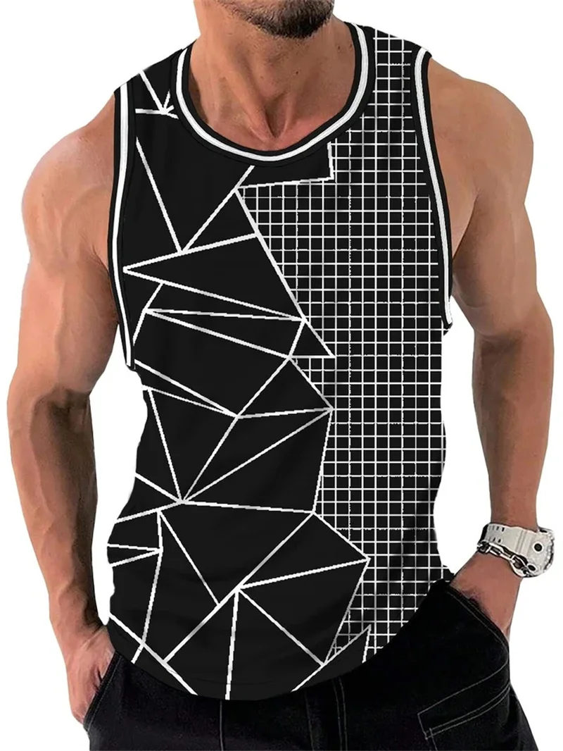 

3D Print Retro Geometric Pattern Men's Tank Tops Irregular Colorful Round Neck Sleeveless Vest Summer Outdoor Fashion Casual Top