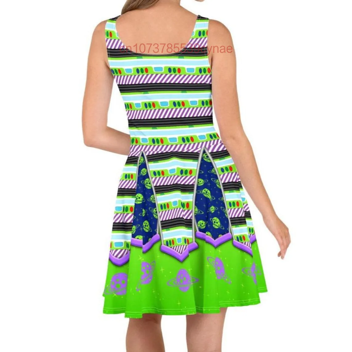 New Buzz Lightyear Skater Dress for Women Round Neck Sleeveless Fashion Cosplay Alphabet Print Lightweight Party Dress