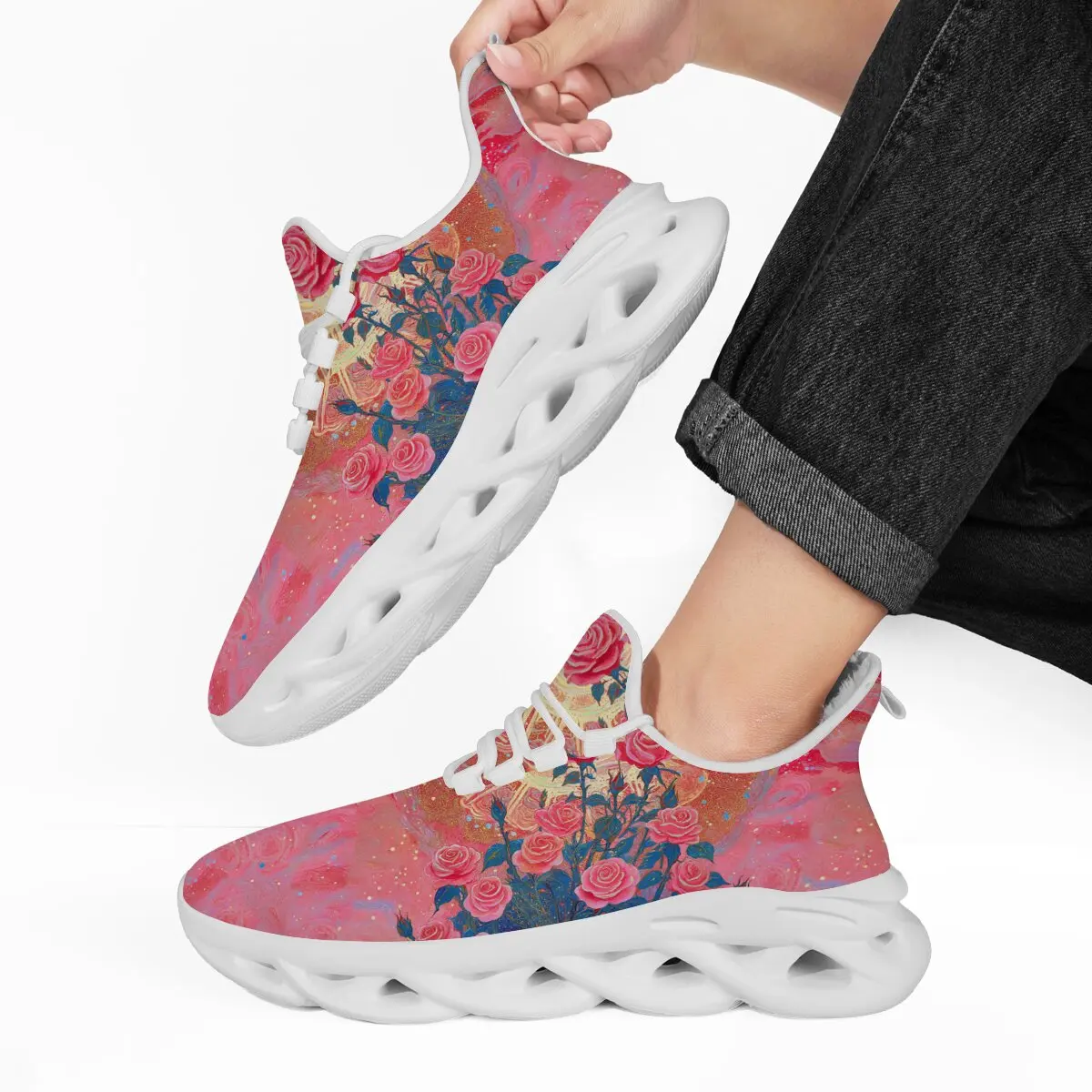 

Walking Shoes for Children Women's Pink Rose Art Print Fleece Lined Sneakers Kids Shoes for Girl Trendy Training Sneakers