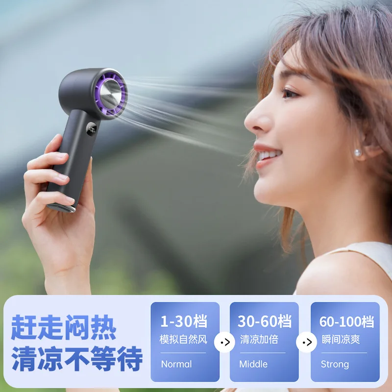 Portable Handheld Turbo Fan 100 Wind Speeds Adjustable Digital Display Mini Personal Fan Battery USB Charging