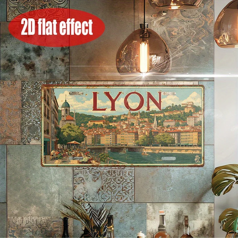 [], Impresión plana 2D, 1 pieza, Placa de matrícula metálica vintage, solo para decoración, Cubierta para placa de matrícula de coche (29,97 cm * 14,99 cm), Lyon C