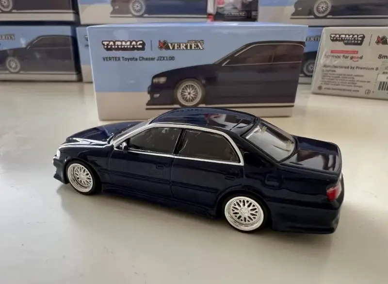 Tarmac Works x VERTEX TW 1/64 Chaser JZX100 Blue Die-cast Alloy Car Model Collection Display Gift