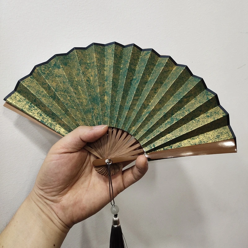 Mini antique jade bamboo fan fracture fan 5 inches 6 inches 15 square blank sprinkled gold Xuan paper fan pocket fan free inscri