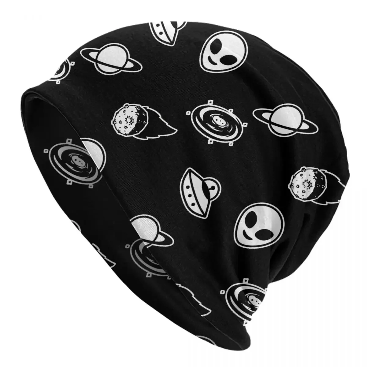 Alien And UFO Pattern Skullies Beanies Caps Black Thin Hat Autumn Spring Bonnet Hats Men Women's Unisex Ski Cap