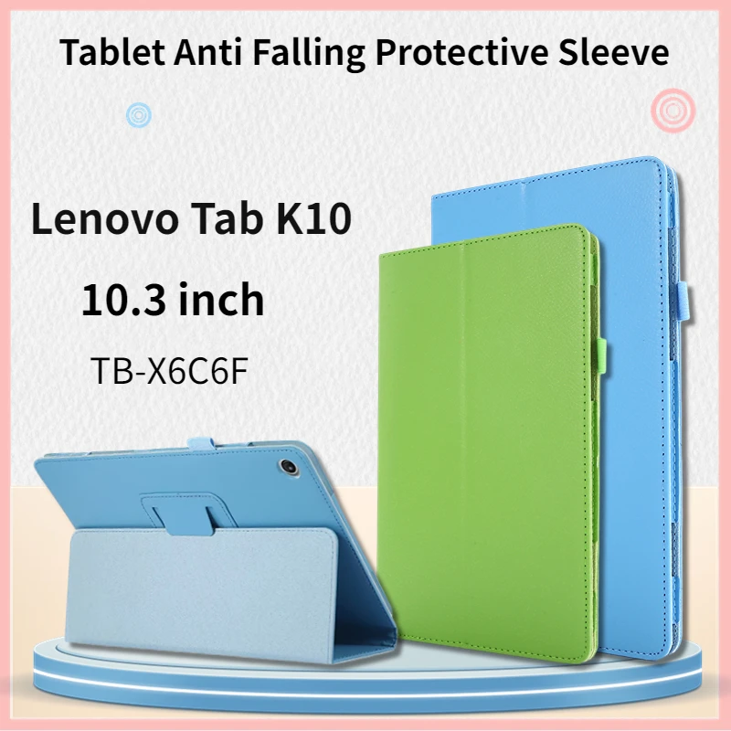 Folio Two-Fold Litchi Stand Case For Lenovo Tab K10 TB-X6C6F X6C6N X6C6X X6C6B 10.3inch Tablet M10 FHD Plus Cover TB-X606F X606X