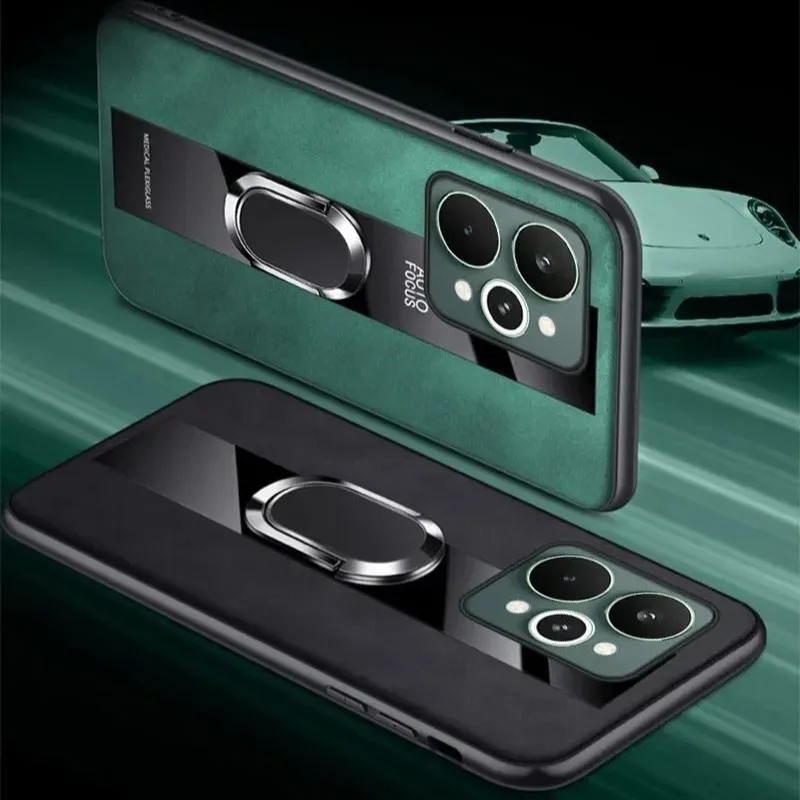 حافظة لهاتف Realme 15 Pro من جلد الغنم الزجاجي الصلب مع حلقة مغناطيسية واقية غطاء خلفي لهاتف Realme 15 Pro Shell