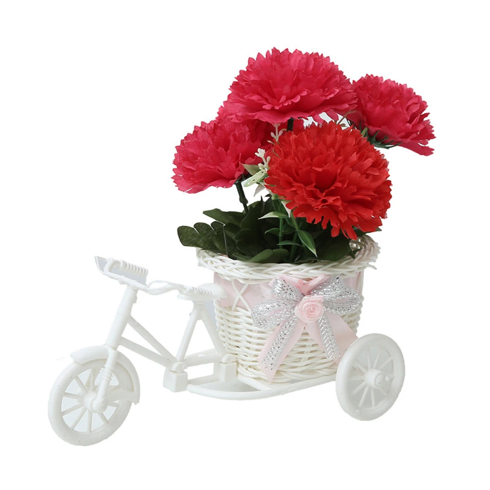 

Creative Pink Small Rattan Tricycle Bike Flower Basket for Wedding Party Home Bedroom Decoration Artificial Rattan Basket Crafts
