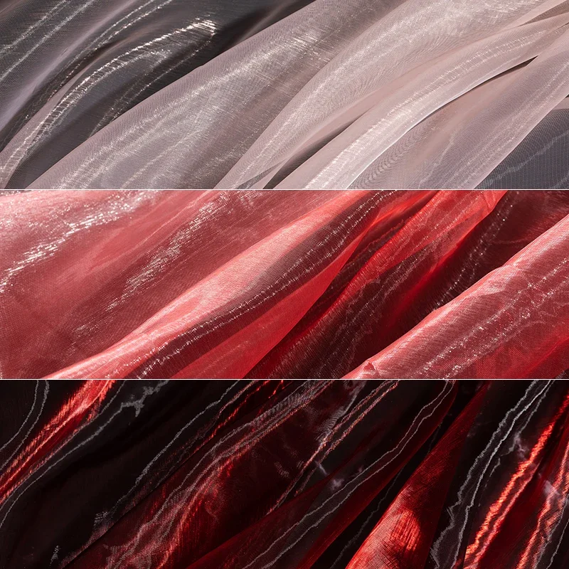 Laser Organza Fabric Gradient Glossy By The Meter for Wedding Dresses Clothing Skirts Sewing Soft Thin Summer Cloth Transparent