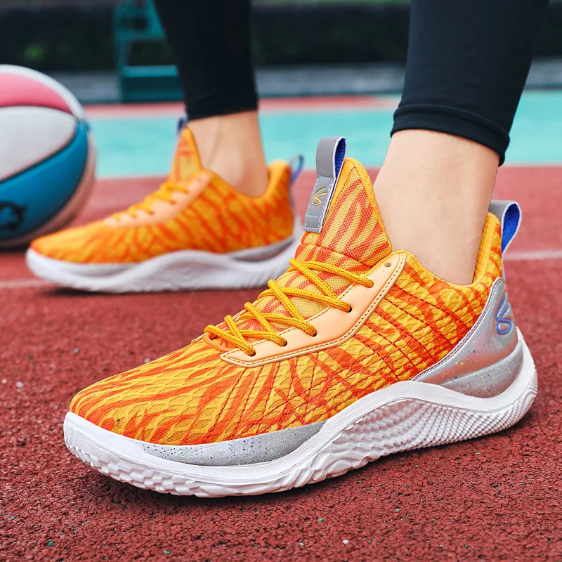 Fashion Orange Basketball Sports Shoes Unisex Outdoor Breathable Mens Basket Sneakers Non-slip Men Athletic Shoes Big Size 36-46