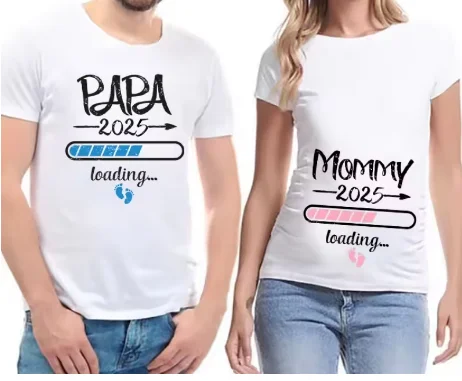 

Annonce De Grossesse Chemise Couple Enceinte T-Shirt Vêtements2025 Nouveau Mignon Papa + Maman + Bébé Imprimé Para Maternité
