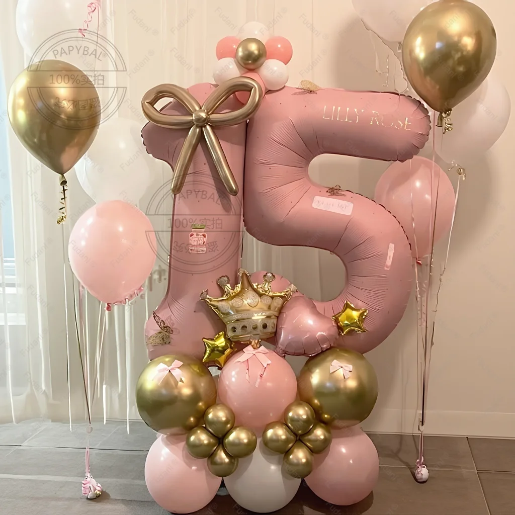 52-teiliges rosa-weißes Latex-Ballon-Set mit 40-Zoll-Nummer für Jahrestag, Geburtstag, Hochzeit, Dusche, Party-Dekorationen