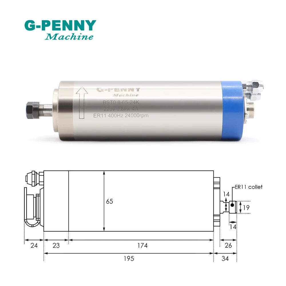 G-Penny 800W Water Cooled Spindle Kit with 0.8KW Motor 4pcs 65x195mm Bearings 1.5KW QL VFD & 65mm Holder & Water Pump