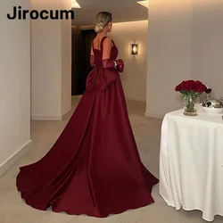 Jirocum Elegant Burgundy A-Line Prom Dress Women's Square Neck Bow customized Evening Gown Floor Length Formal Occasion Gowns