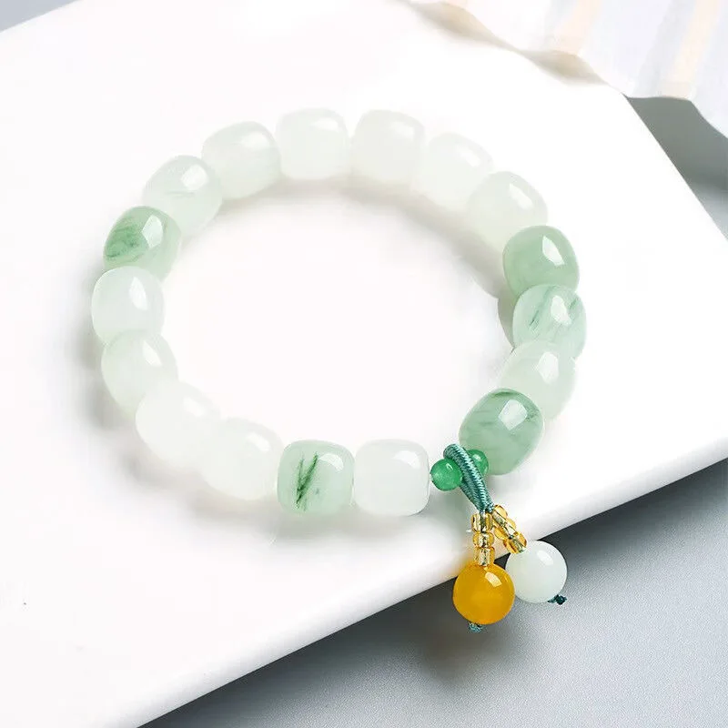 Myanmar Grade A Jadeite Ice Floating Jade Bracelet Women Healing Gemstone Fine Jewelry Burma Tassel Charm Bracelets Bangles