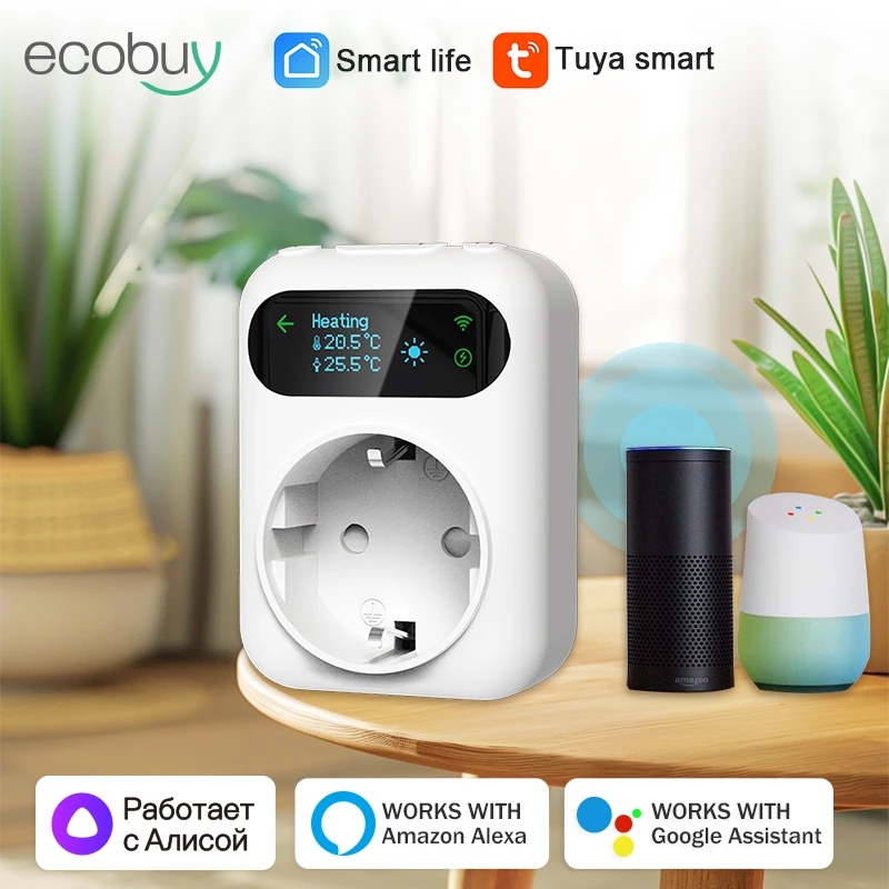 Tuya Smart WiFi Socket Thermostat Outlet Smart Plug Thermostat Temperature Controller Heating and Cooling with Alexa Google Home