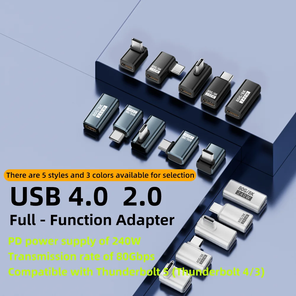 USB4 V2 90 Degree Type-C Angle Adapter 80Gbps Thunderbolt 4/3 Elbow Connector 240W Fast Charging for MacBook Air & Mobile Phones view 2