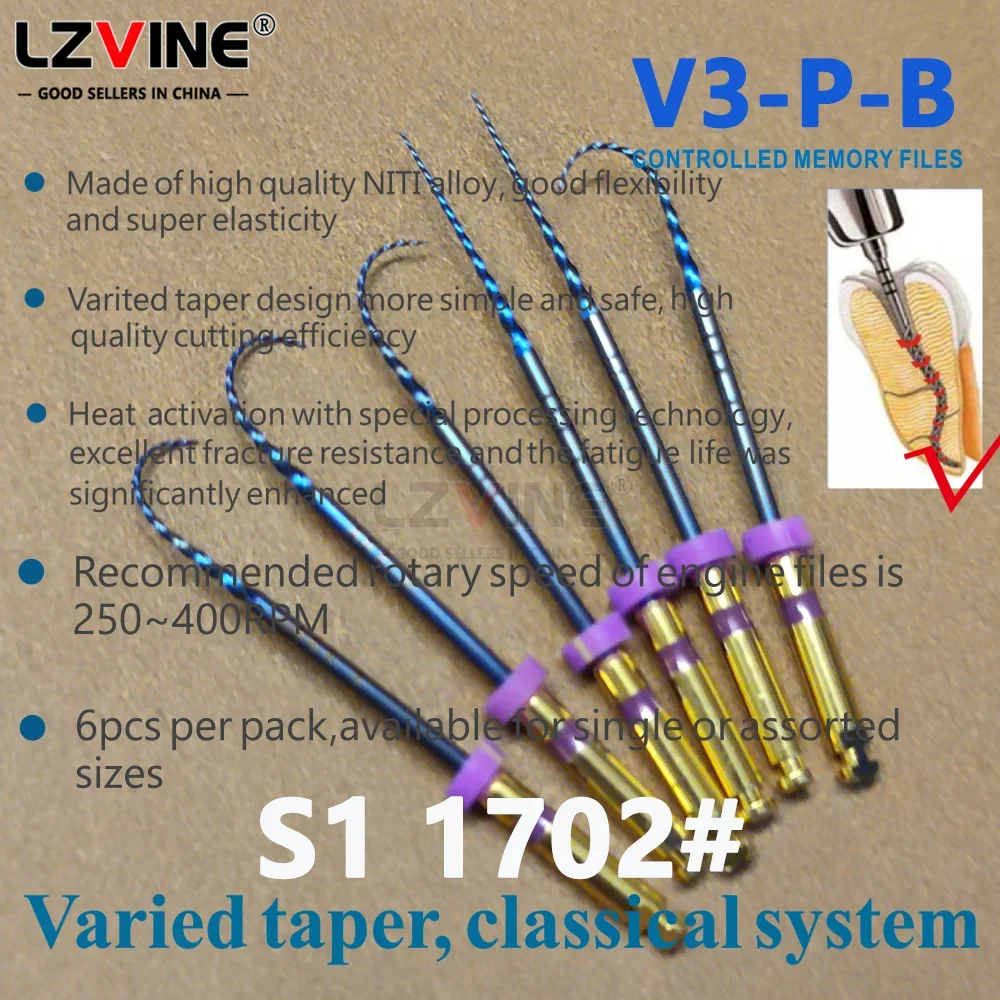 SX-F3 Gold/Blue NITI Rotary File Dental Endodontic Large Taper 21/25/31mm 6Pcs Dental Lab Instruments for Engine cleaning tools