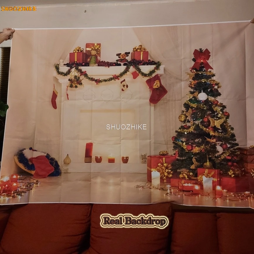 Christmas Tree Gifts Wooden Photography Backdrop Living Room Snowflake Family Party New Year Holidays Studio Background XH-20