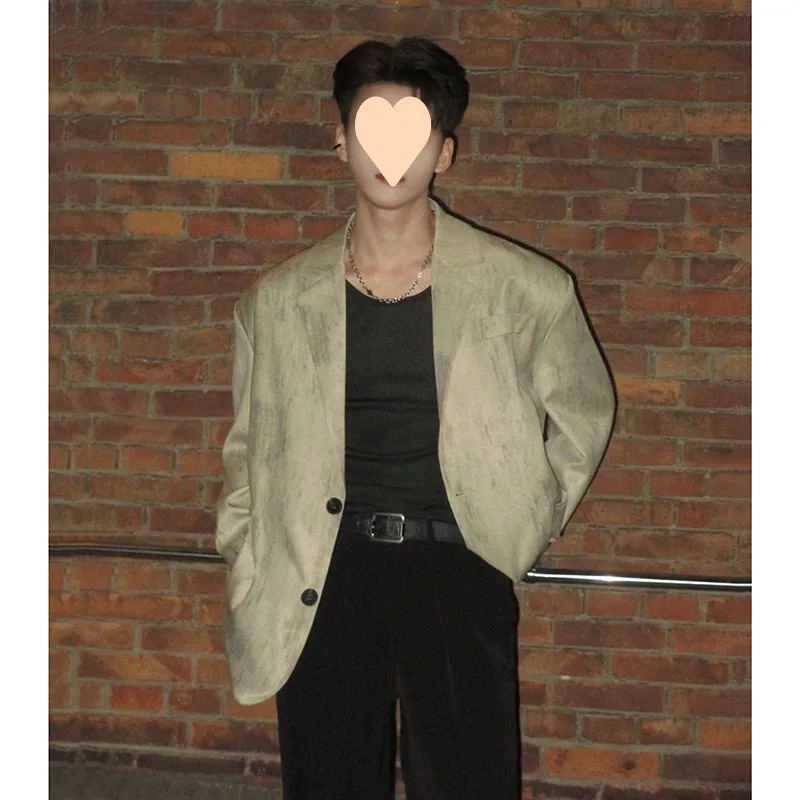 

Весенний новый высококачественный мужской костюм с подкладкой на плечах в американском стиле, шикарный винтажный повседневный костюм, топ