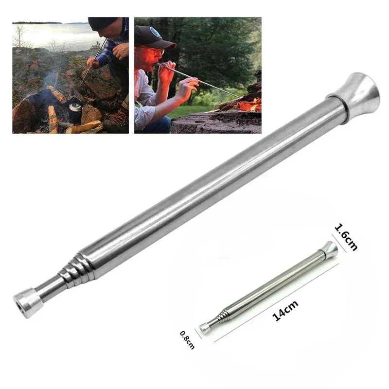 New Retractable Blow Fire Tube Outdoor Camping Portable Mouth Blowpipe Foldable Outdoor Camping Equipment Fire Starter Tube Tool