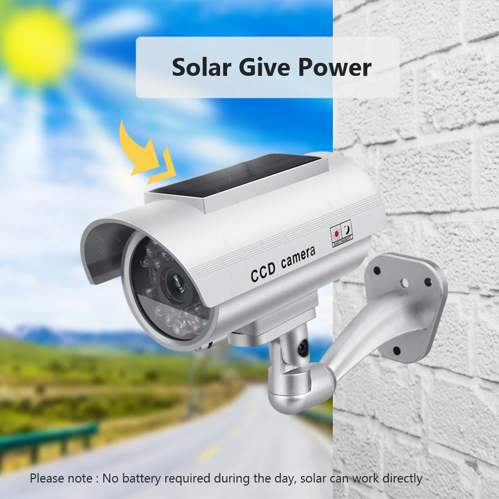 Solar Power Dummy Camera Beveiliging Waterdicht Fake Camera Outdoor Indoor Bullet Led Monitor Cctv Surveillance Camera