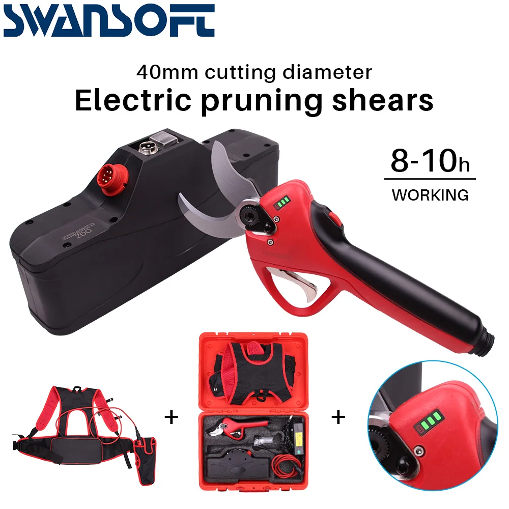 Swansoft 40mm professional battery powered cord electric pruner for vine pruning, orchard, tree management, nurseries, olives