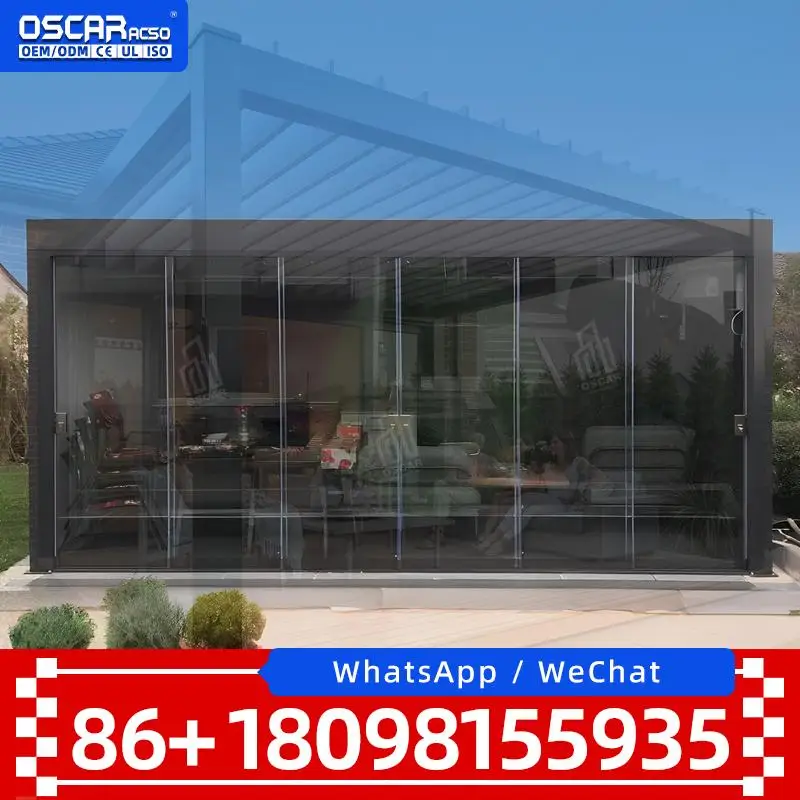 AllAluminum Modern Pergola Arbours Windproof Rainproof Louvered Roof CorrosionResistant Powder Coated Finish for Coastal Mediter