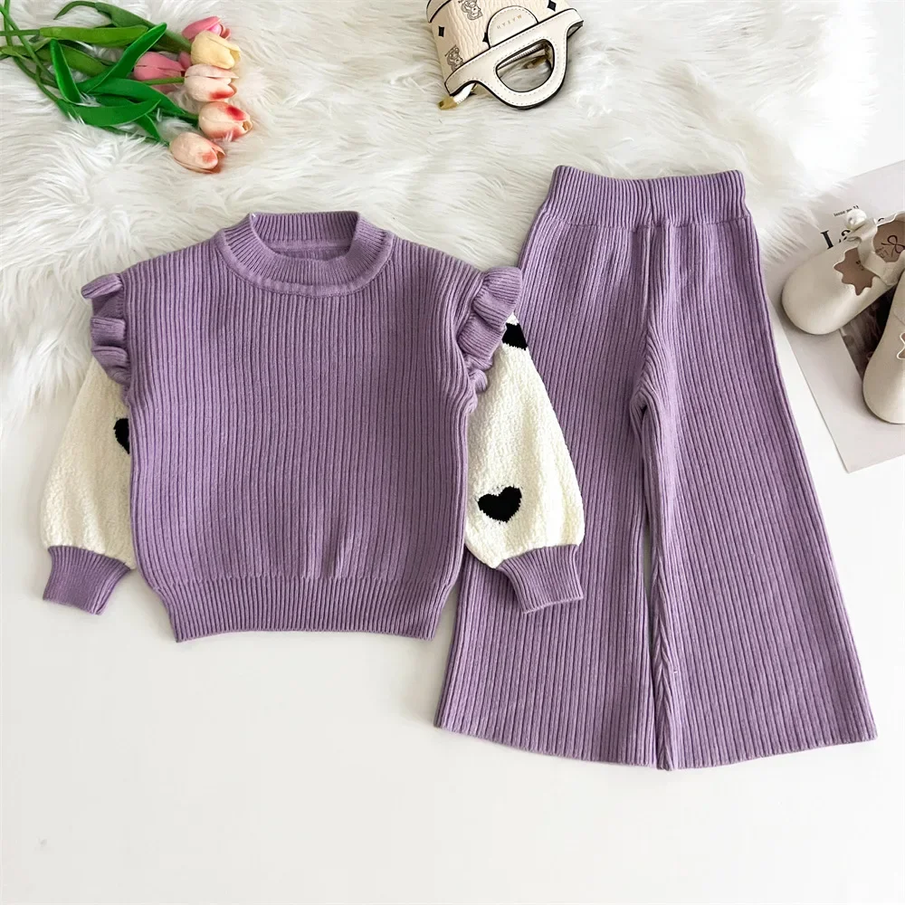 Autumn Baby Girls Fashion Sweater Knitwear + Knitted Pants 2 Pcs Sets Kids Cotton Clothes Toddler Girls Pullovers Outerwear Coat