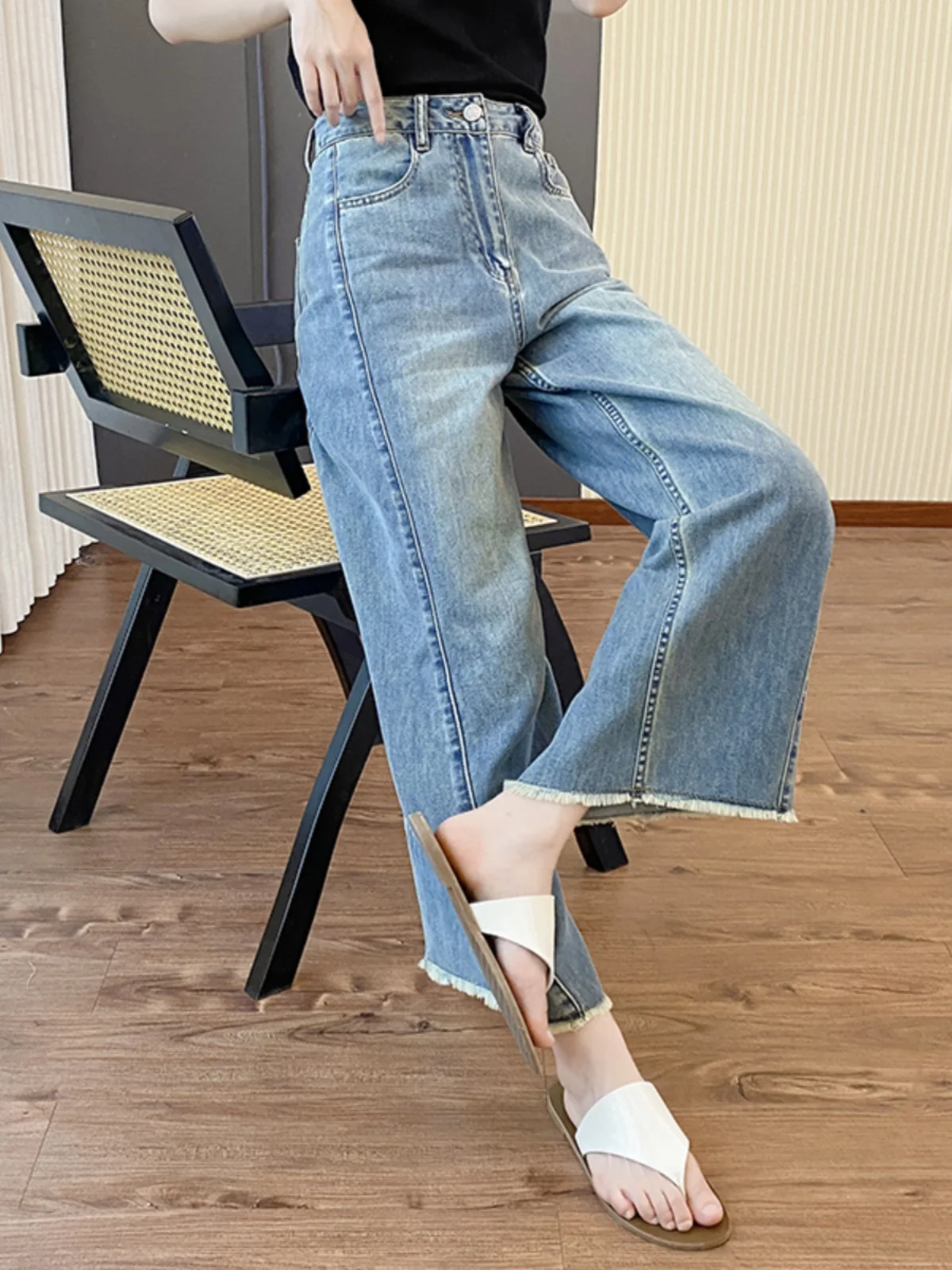 Y2k Women's Jeans Plus Size Women's Autumn New Straight Jeans Slim Sister Pear-shaped Body Loose Wide-leg Pants